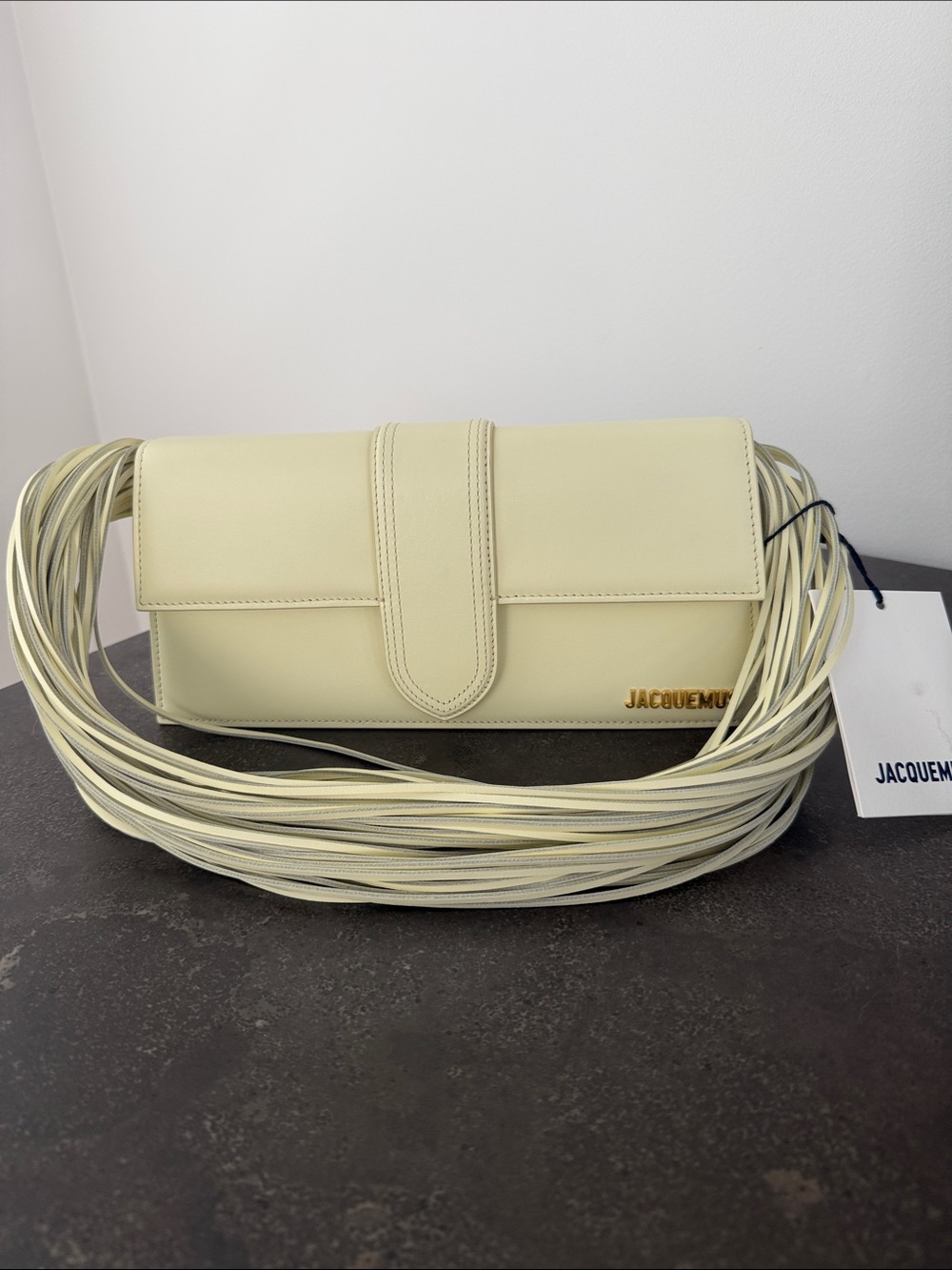 Jacquemus Cream/Yellow Le Chiquito-Style Fringe Strap Shoulder Bag